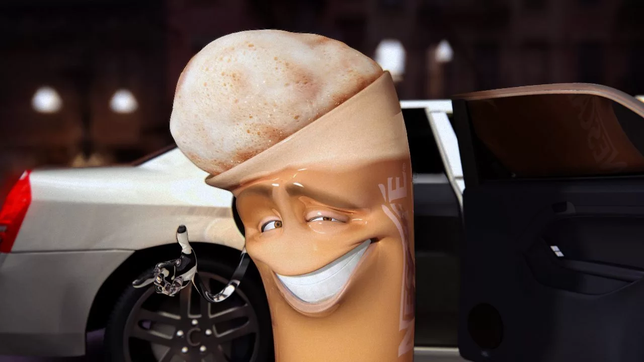 3D animated Nescafé Cappuccino character with a playful expression, created by 23lunes animation studio. 3D animated Nescafé Cappuccino character with a playful expression, created by 23lunes animation studio.
