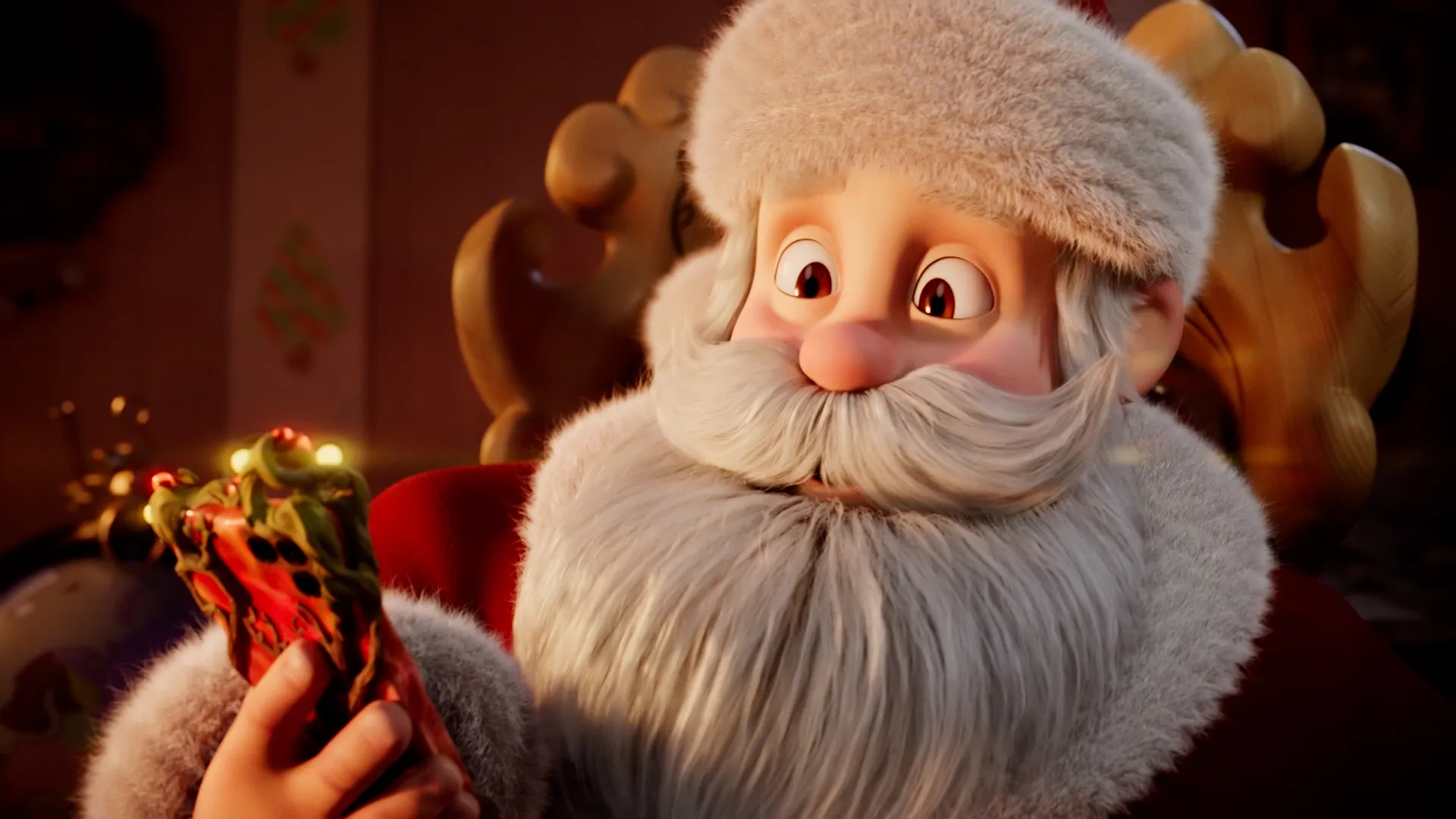 Santa Claus animated character holding a magical scroll, from Pyrenees Andorra Christmas ad by 23lunes animation studio. Santa Claus animated character holding a magical scroll, from Pyrenees Andorra Christmas ad by 23lunes animation studio.